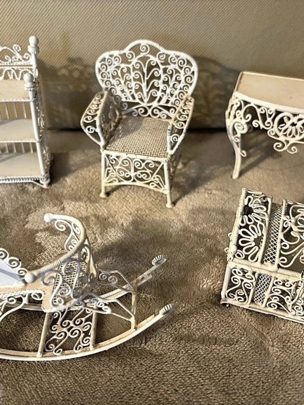 Vintage White Miniature Wire Furniture Decor